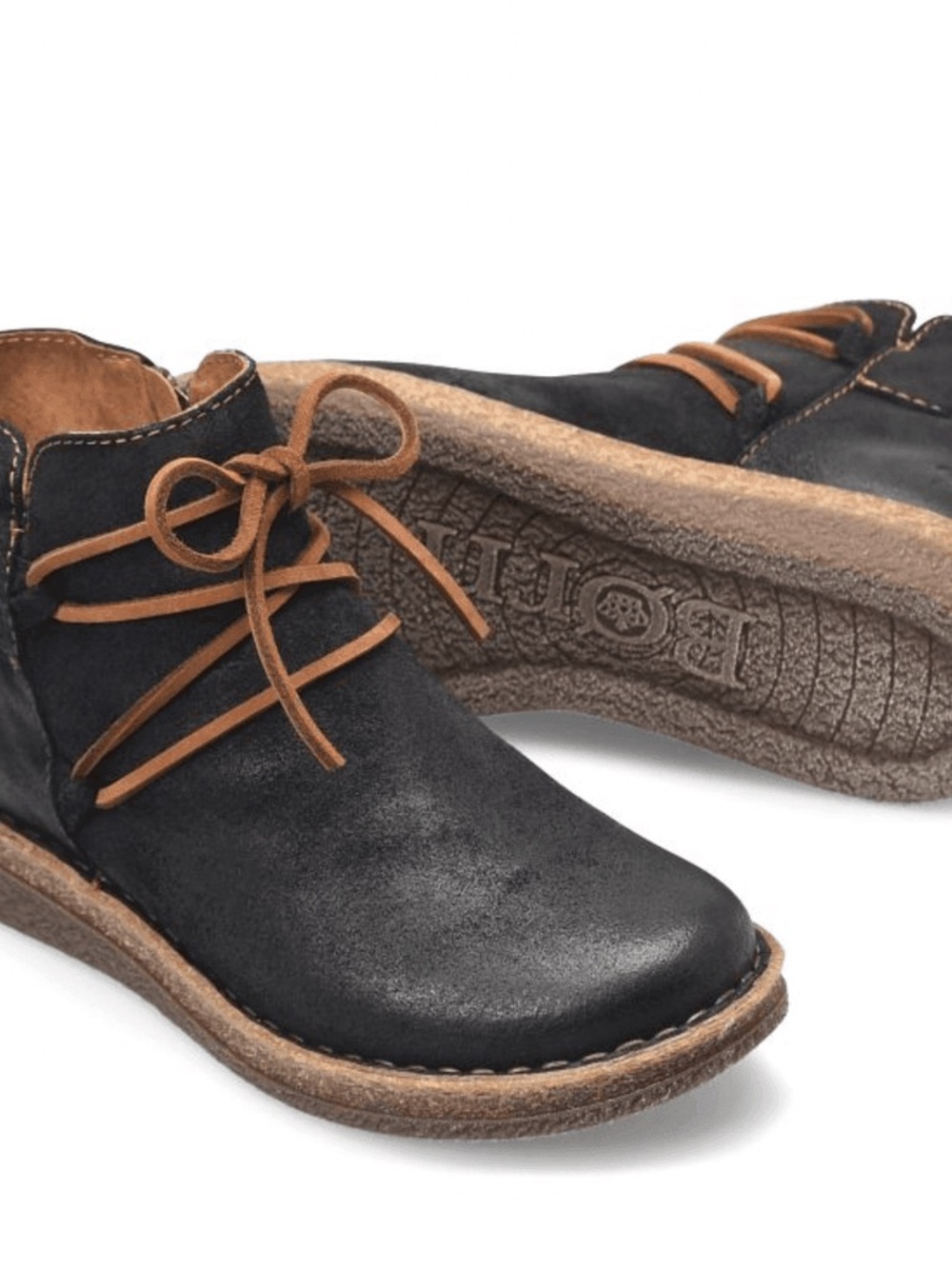 Born Black Suede Ankle Booties with Brown Laces